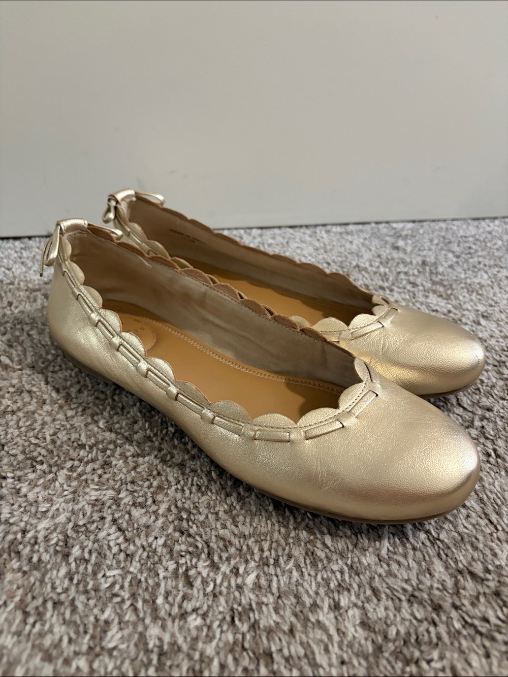 Jack Rogers Metallic Gold Scalloped Ballet Flats with Bow